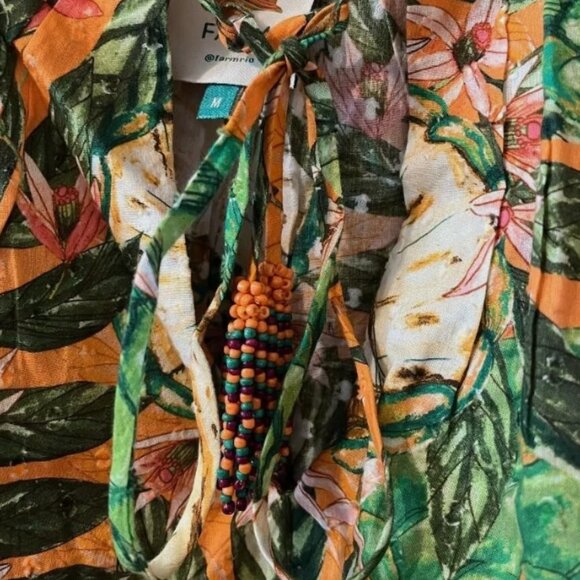 FARM Rio Caipirinha Tropical Floral Multi Ruffle Sleeve Blouse XS $159 - Picture 7 of 8